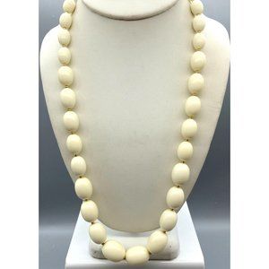 Vintage White Lucite Graduated Necklace with Oblong Beads and Gold Tone Spacer